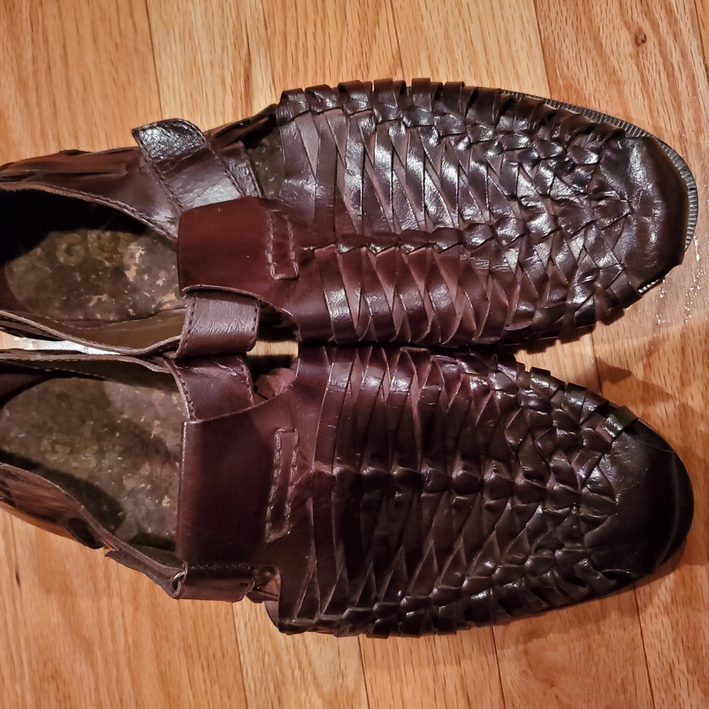Brown Leather Loafers with Woven Design